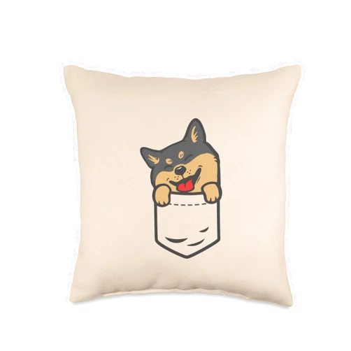 BoredKoalas Shiba Inu Pillows Dog Lover Gifts Pocket Black And Tan Shiba Inu Cute Dog Lover Pet Owner Gift Throw Pillow