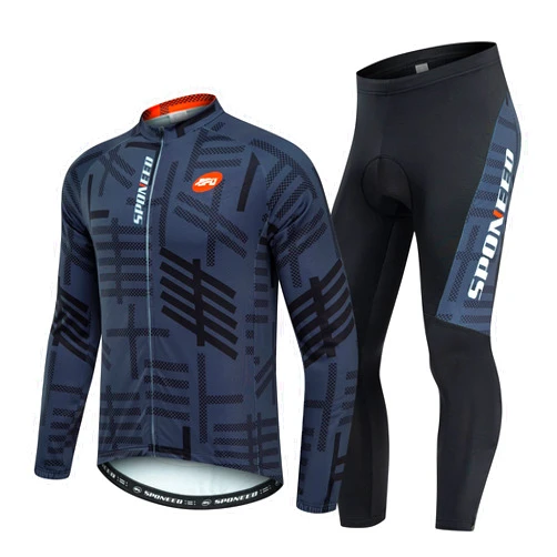 sponeed Cycling Clothes for Men Long Sleeve Mountain Bike Road Bicycle Shirt Jerseys Padded Pants Biking Outfits