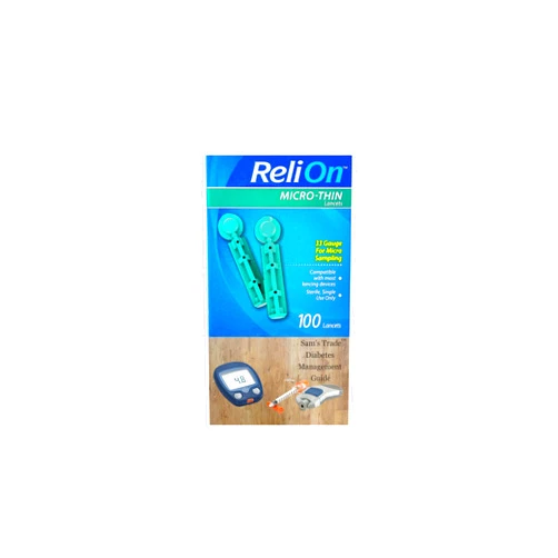 Sam's trade ReliOn Micro-Thin Lancets|100 Ct, 33 Gauge| Micro Sampling, lancets For Diabetes Testing| Diabetic Supplies| Safety lancets| lancets For Blood Testing| Gentle lancing device +Diabetes Management Guide