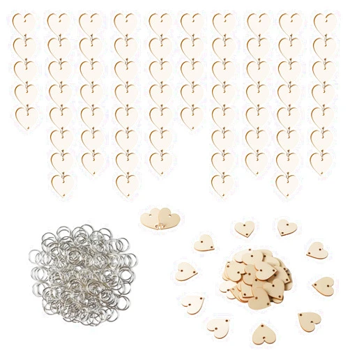Longan Craft Family Birthday Plaque Tags Wooden Heart Shape Tags with Holes and Ring 240 Pieces in Total for Family Sign Birthday Calendar, Anniversary, Chore Board Wood Crafts