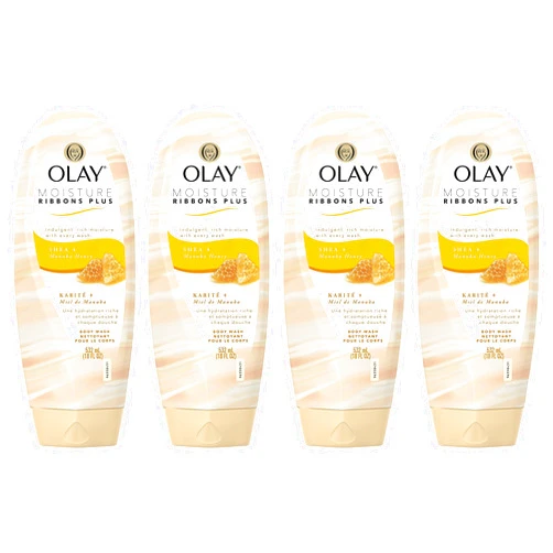Olay Body Wash by Olay, Moisture Ribbons Plus Shea + Manuka Honey Body Wash, 18 fl oz (Pack of 4)