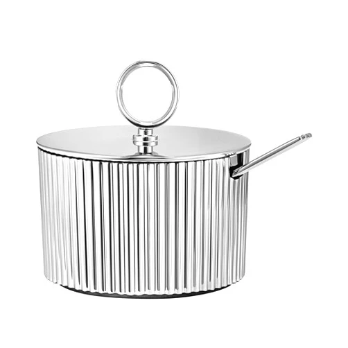 Georg Jensen Bernadotte Stainless Steel Sugar Bowl with Lid and Spoon