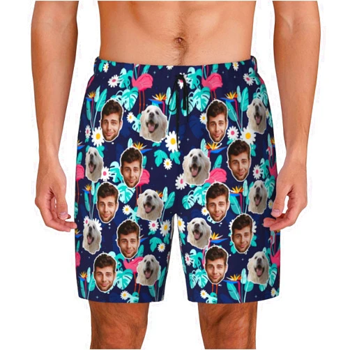 Iuwfyul Personalized Men's Swim Trunks Custom Face Swim Shorts Men with Photo Mens Bathing Suit with Mesh Lining Quick Dry
