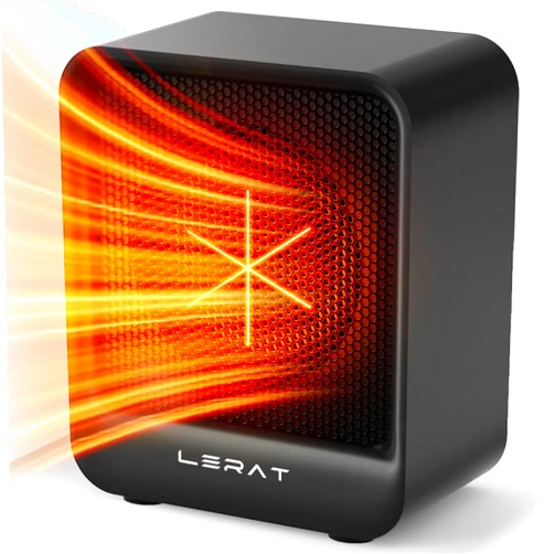 Lerat Electric Space Heater, Small Heater for Indoor Use, 500 Watts High Output & 2 Speeds, Mini Personal Heater for Office Desk Camping, Black