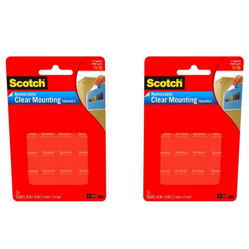 Scotch Mounting, Fastening & Surface Protection Scotch Removable Mounting Squares, 0.68 in x 0.68 in, Clear, Ideal for Papers, Folders, Cards, and More (859) - 2 Pack (0.68