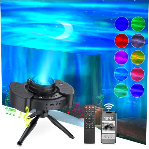YGiTK Star Projector, Galaxy Projector for Bedroom Aurora Projector Head Lamp 360° Swivel Ceiling Projector with Timer Speaker and Remote Control Moon Star Northern Lights Night Light Projector