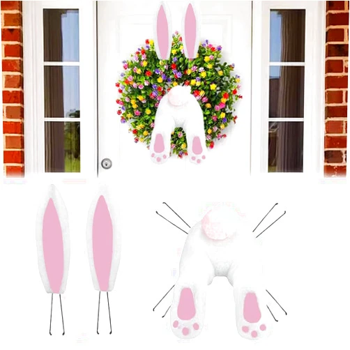 Jkapagzy Easter Bunny Butt and Ears Wreath Attachment,Easter Door Decorations Bunny Butt Wreath Kit,Easter Spring Outdoor Indoor Hanging Welcome Sign Wreath Attachment (Pink B)