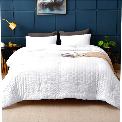 AveLom Seersucker King Comforter Set (104x90 inches), 3 Pieces - 100% Soft Washed Microfiber Lightweight Comforter with 2 Pillowcases, All Season Down Alternative Comforter Set for Bedding, White