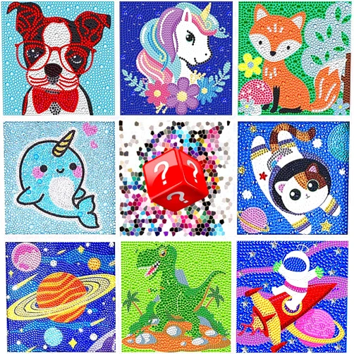 ICECHEN 9 Pack Diamond Painting Kits for Kids Adults, Diamond Art for Kids Ages 6-8-9-12, Colorful 5D Big Gem Art Full Drill Easy DIY Crystal Mosaic Dots Crafts for Beginners Girls Boys Gifts (6x6 Inch)