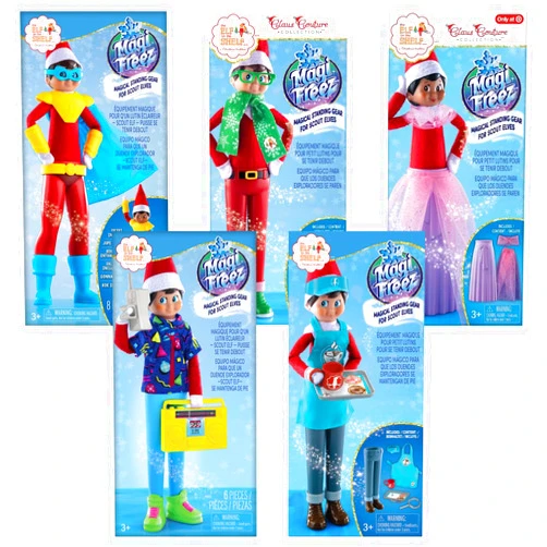 The Elf on The Shelf Magi-Freeze Stand Up Complete Set: Cocoa to Go Barista, Polar Power Hero Set, Holiday Hipster, Retro Rad ’80s Gear, and Glitzy Gala Dress (Elf Not Included)