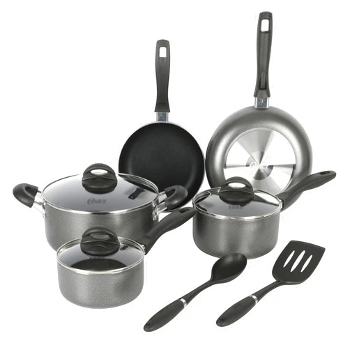 Oster Clairborne 10 Piece Aluminum Cookware Set W/Tools,Black