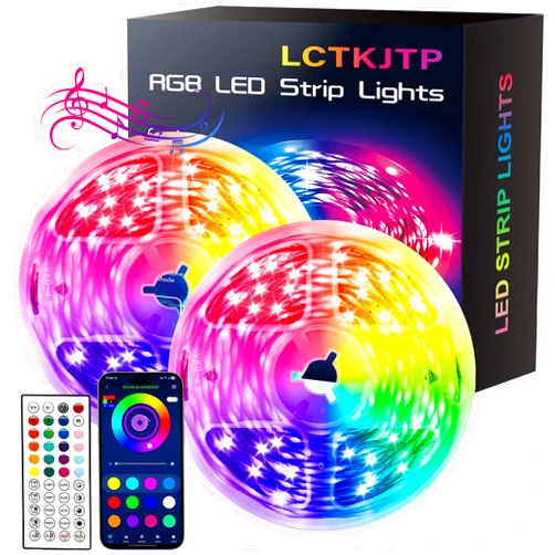 LCTKJTP LED Strip Lights,RGB Music Sync Color Changing Led Lights with Smart App Control Remote & Remote Control for Room, Part Essential,Sense of Atmosphere Decoration(130FT-2 Rolls of 65ft)