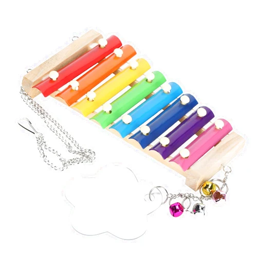 EVTSCAN Chicken Xylophone Toy for Hens Suspensible Wood Xylophone Toy with 8 Metal Keys Chicken Coop Pecking Toy with Grinding Stone