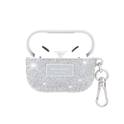 kate spade new york AirPods Pro Protective Case with Keychain Ring - Crystal Pave Silver, Compatible with AirPods Pro 2nd / 1st Generation
