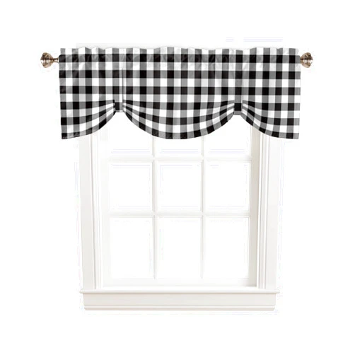 RisQiten Black and White Checkered Tie Up Valance Curtains for Windows, Kitchen Curtains Window Treatments, Farmhouse Buffalo Plaid Short Window Shades Valances for Bedroom Bathroom Cafe 54