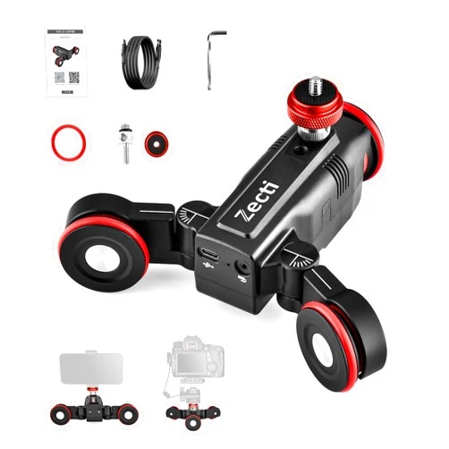 Zecti Camera Slider Dolly 【Upgraded Version】 Silent Movement 0-100 Speed Motorized Camera Slider Car with APP Control, Video Mode & Time Lapse Compatible with DSLR Camera, Camcorder, Gopro, Phone