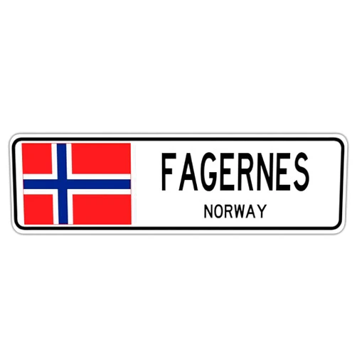 TammieLove Fagernes, Norway Street Sign North Norwegian Flag City Country Road Wall Gift Street Sign 4x16 inches