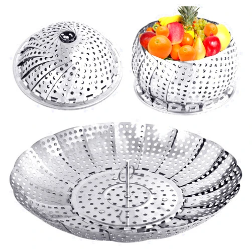 YLYL Vegetable Folding Steamer Basket , Metal Stainless Steel Steamer Basket Insert, Collapsible Steamer Baskets for Cooking Food, Expandable Fit Various Size Pot(5.9