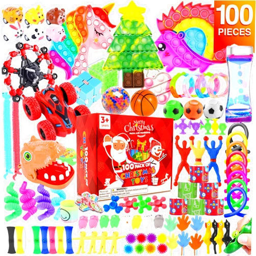 SMALL FISH 100Pcs Original Fidget Toys Pack - Sensory Fidget Toys Set for Kids ADHD Autistic Children, Bulk Party Favor Toys for Boys Girls Goodies Bag Treasure Box Classroom Prizes Christmas Stocking Stuffers
