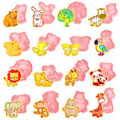 Jspupifip 16 Pack Animal Cookie Cutters Set,3D Cookie Plunger Stamps Jungle Safari Animal Zoo Circus DIY Press Molds Baby Shower Cracker Cutters Birthday Party Baking Supplies Clay Biscuit Molds