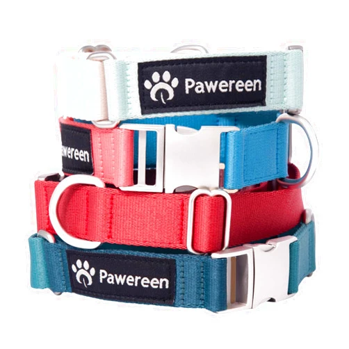 Pawereen Dog Collar, Eco-Friendly Recycled Polyester Webbing | Soft Hypoallergenic, Durable Metal Buckle, Adjustable Size | Size L, Peach Creme