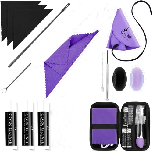 Vesici 40 Pcs Flute Cleaning Kit Flute Accessories All in 1 Flute Cleaner Kit Maintenance Kit Care Kit with Flute Cleaning Brush Flute Cleaning Rod Flute Swab Flute Plugs Thumb Rest Cushion (Purple)