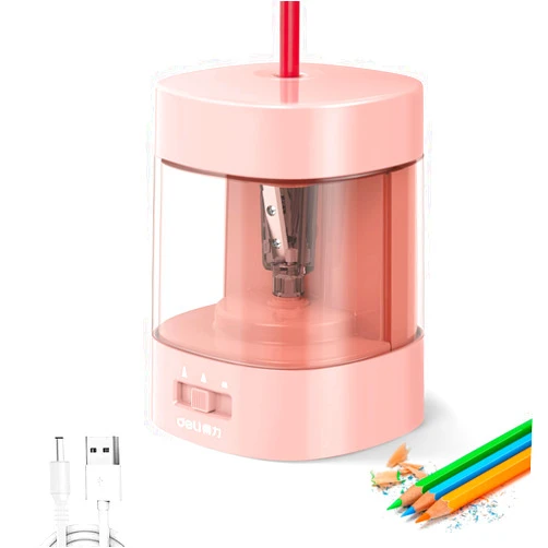 Deli Electric Pencil Sharpener, Automatic Pencil Sharpeners for No.2 Pencils Colored Pencils, USB & Battery Operated Pencil Sharpener for Kids, School, Home, Office, Classroom, Pink