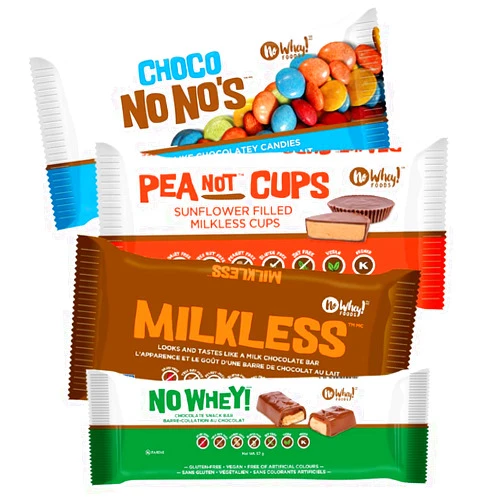 No Whey! Foods Vegan/Allergy Friendly Chocolate Candy Four Pack Sampler (Milkless bar, Choco No No's, Peanot Cups, No Whey Bar) | Dairy Free, Nut Free, Soy Free, Gluten Free | No Whey Foods