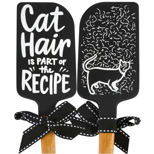 Primitives by Kathy double-sided silicone novelty cooking spatula hand illustrated/black/white design/cat haking cat hair on back/fun cat inspired sentiment on front/