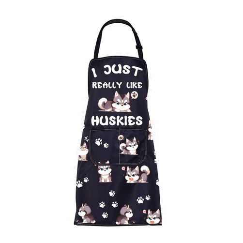 FUSTMW Husky Apron Husky Gifts for Husky Lovers Cooking Kitchen Chef BBQ Grill Apron with Pocket Husky Dog Owner Gifts