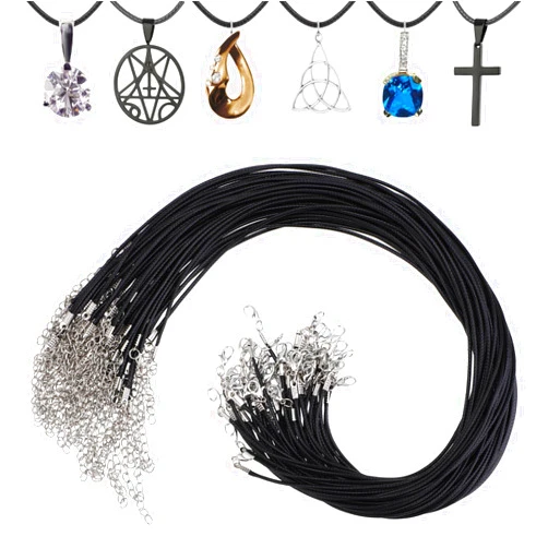 Prasacco 50 Pcs Black Necklace Cord Necklace String Rope with Clasp Waxed Leather Necklace Cord for Charms Pendants Jewelry Making, 18 Inch