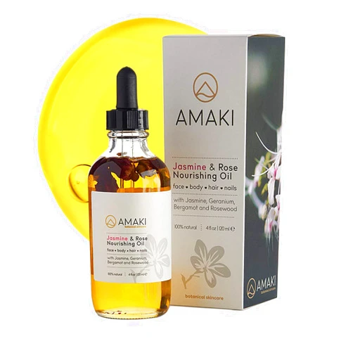 AMAKI SKINCARE Organic Moisturizer Oil For Face and Skin - Essential Oil Blend for Face, Body, Lips, Nails - Rose Hip, Jojoba, Sweet Almond, Primrose, Argan, Jasmine Oils - Reduces Wrinkles - Massage Oil - by Amaki