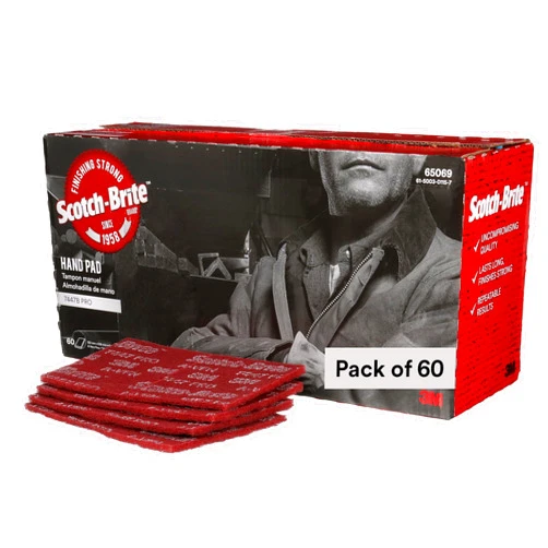 3M Scotch-Brite General Purpose 7447B Hand Pad, Very Fine Grade, 6 in x 9 in, Pack of 60, Aluminum Oxide, Surface Preparation, Scuffing, Blending, Cleaning, Maroon
