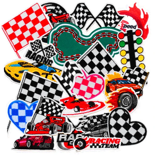 Nicime 20pcs Checkered Racing Flag Iron/Sew on Patches, F1 Fashion Embroidered Applique, Car Motorcycle Decoration Stickers for Clothes, Hat, Backpack, Jeans, Jacket