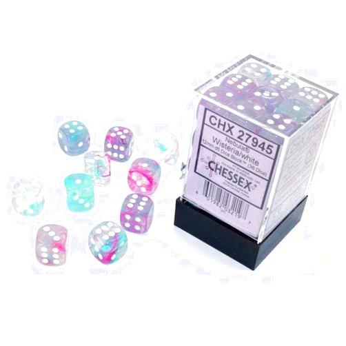 Chessex Nebula 12mm d6 Wisteria/White w/Luminary Dice Block (36 dice) Blue