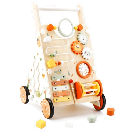 Pithfor Wooden Baby Walker, Baby Push Walker with Activity Center for Girls Boys, Push Walker Toys for Babies Learning to Walk, Sit-to-Stand, for 10-12 Months 1 2 3 Years Old