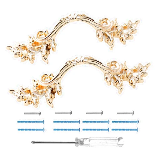 HARSKIYER 2pcs Gold European Style Dresser Pull, 2 1/2 inch Drawer Pulls Vintage Cabinet Door Handle Antique Cabinet Pulls, French Door Handles Retro Cabinet Handles for Dresser Closet Drawer