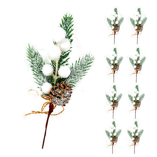 AXLOFO Pine Cone Red Berry Picks Stems Crafts Branch Christmas Wreath - 8 Packs Holly Artificial Evergreen Branches Pine Cones Picks Décor Floral Picks for Christmas Flower DIY Xmas Gifts (1)