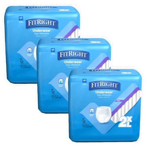 Medline Protection Plus Super Protective Underwear, XX-Large, 12 Count (Pack of 3)