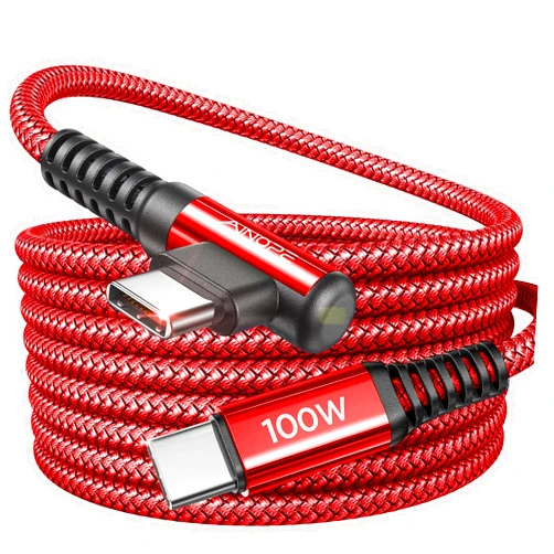 AINOPE USB C to USB C Cable 100W Durable iPhone 16 Charger Cord Right Angle, USBC to USBC Cable Cord Fast Charging Fit iPhone 16 Pro Max Plus MacBook/iPad Pro/Samsung-3 Pack (6.6ft/6.6ft/10ft) Red