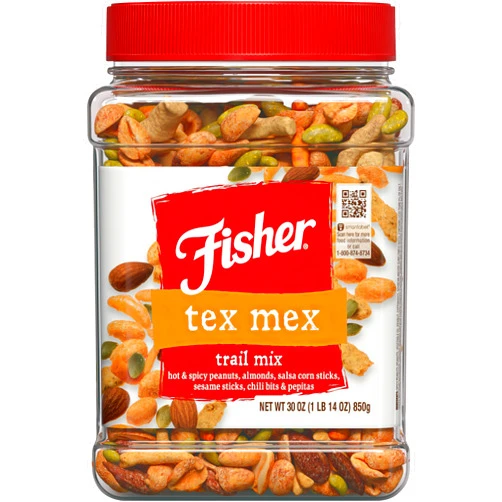 Fisher Snack Tex Mex Trail Mix, 30 Ounces, Hot and Spicy Peanuts, Almonds, Salsa Corn Sticks, Sesame Sticks, Chili Bits, Pepitas