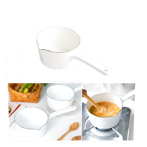 Denpetec 1.2L Saucepan, Enamel Milk Pan, Butter Warmer, Milk Pot, Easy to Cook and Clean, Non-Stick Milk Boiling Pot with Handle for Home Kitchen Restaurant(White)