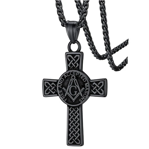 FaithHeart Masonic Necklace for Men, Freemason Compass Symbol 18K Gold Plated/Stainless Steel Free and Accepted Masons Pendant Jewelry with Gift Box