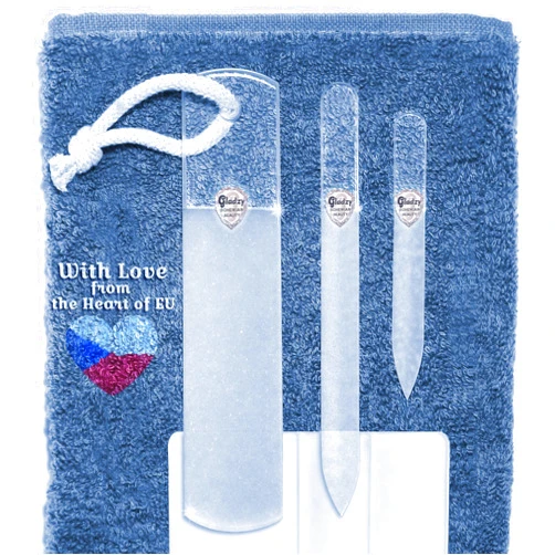 Gladzy Glass Nail File Set by GLADZY - Czech Glass Nail Files for Natural Nails, Double Sided Different Grit Surface, Callus Remover Foot Rasp, Professional Manicure & Pedicure Tools, Nail Shaper, Made in EU