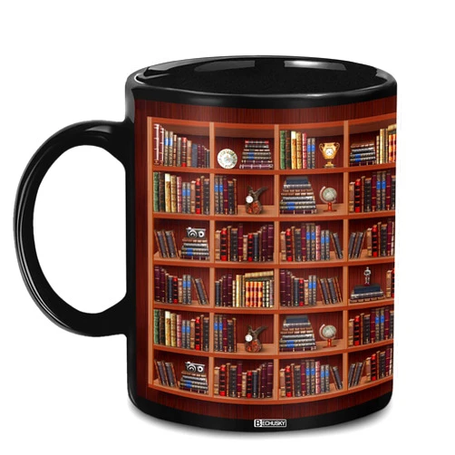 BECHUSKY Library Bookshelf Mug - Book Lovers Coffee Mug - Librarian Mug Book Coffee Mug Book Mug Book Club Cup Bookish Bookworm Mug Gifts for Readers Bookish Gifts for Book Lovers Black Mug 11oz