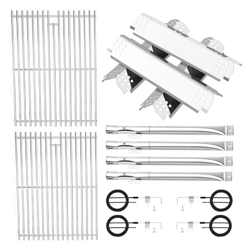 FlameDuty Stainless Cooking Grate,Heat Shield and Burner Kit for Nexgrill Replacement Parts 4-Burner 720-0830H 720-0830H,720-0888N,720-0888,720-0864,720-0896B,for Uniflame,Kenmore,Nexgrill 4&5-Burner Gas Grills