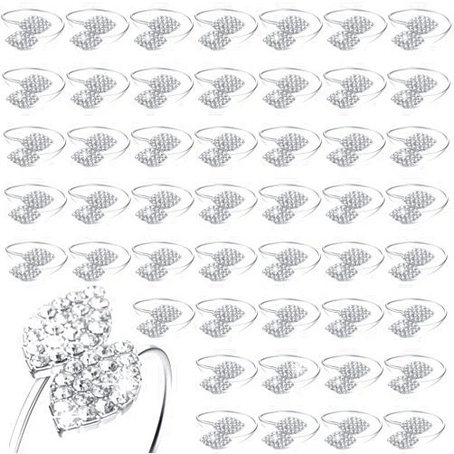 Hotop 24 Pcs Silver Napkin Rings Set Bling Napkin Rings Metal Leaves Holders Rhinestone Buckle for Valentine Party Wedding Celebrate Festival Dinner Table Decoration