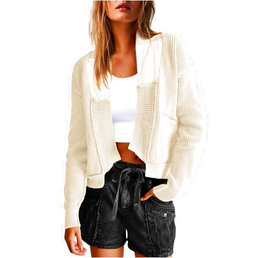 Yanekop Womens Oversized Cardigan Sweater Open Front Outerwear Chunky Knit Cropped Sweater Jacket with Pockets