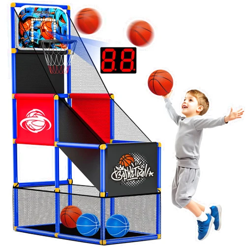 Flybakiz Kids Arcade Basketball Hoop with 4 Balls, Indoor Outdoor Single Shot Basketball Game for Toddler,Carnival Games Sport Toys Gifts for Boys Girls Ages 3-8 Years Old,Ideal for Competition