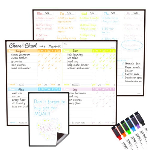 JJPRO Magnetic Dry Erase Chore Chart and Weekly Calendar Set for Fridge-Chore Chart for Multiple Kids,Weekly Planner Board,Family Chore Chart for Multiple Kids&Adults,Bonus to-do Whiteboard
